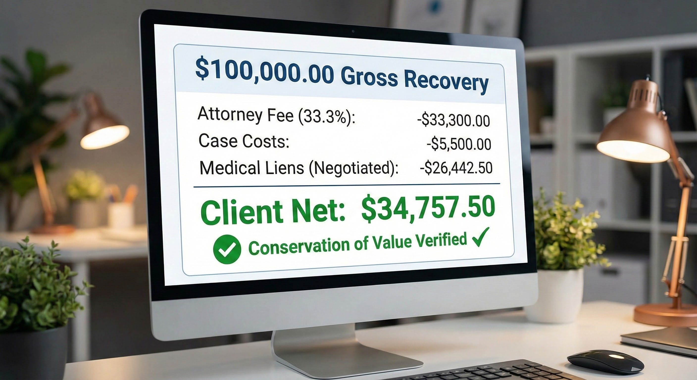 Settlement ledger showing waterfall calculation